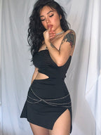 Strapless Mini Dress with Chain Details
