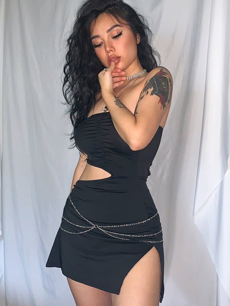 Strapless Mini Dress with Chain Details