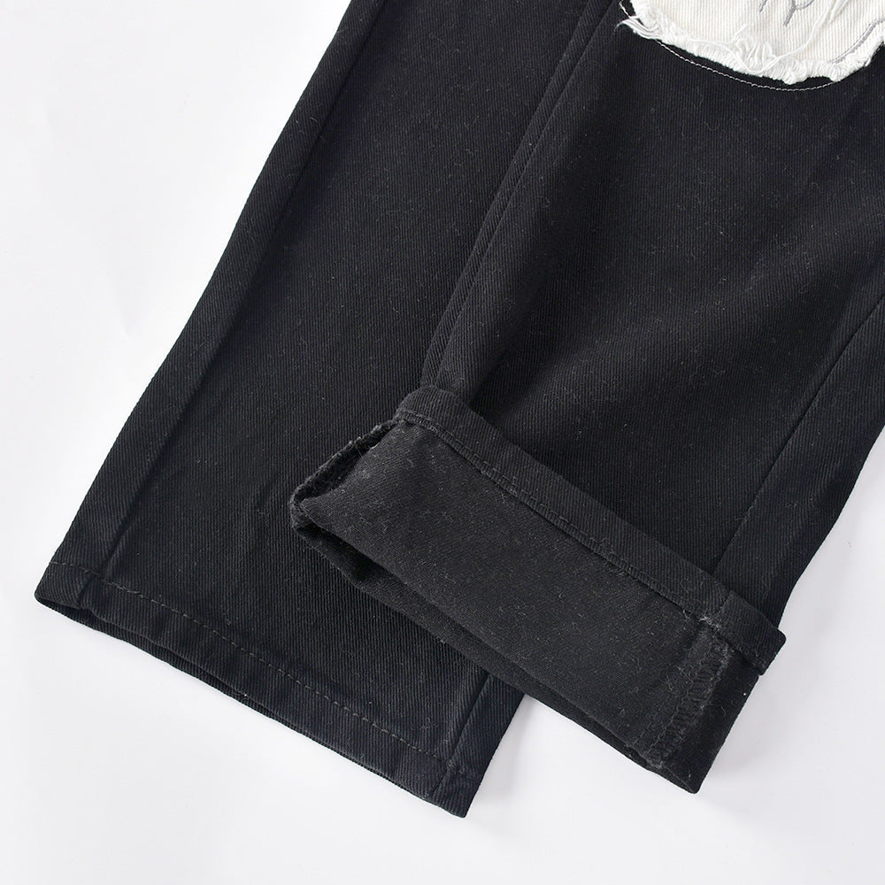 Skull-Graphic Y2K Jeans with Low Waist