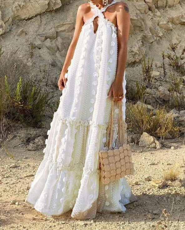 Sleeveless Polyester Relaxed-Fit Maxi Dress with Strap Details