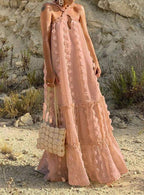 Sleeveless Polyester Relaxed-Fit Maxi Dress with Strap Details