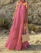 Sleeveless Polyester Relaxed-Fit Maxi Dress with Strap Details