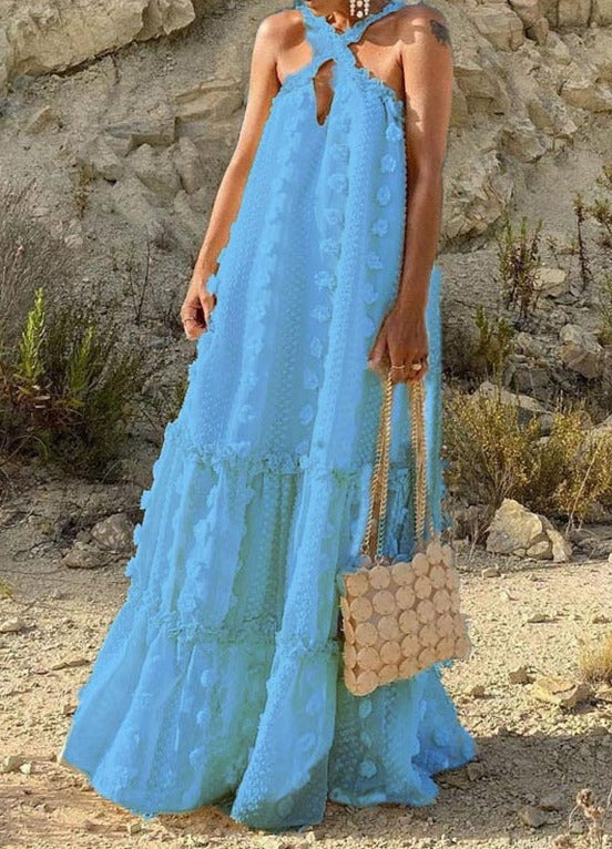Sleeveless Polyester Relaxed-Fit Maxi Dress with Strap Details