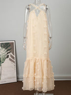 Sleeveless Polyester Relaxed-Fit Maxi Dress with Strap Details