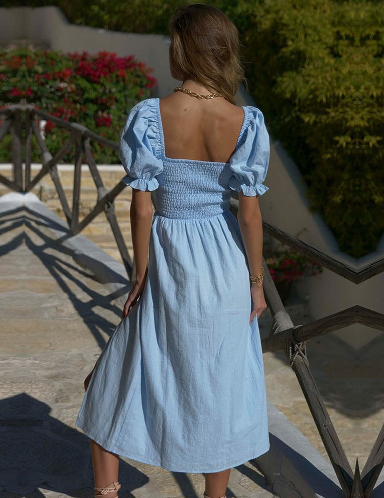 Polyester A-Line Midi Dress with Short Sleeves