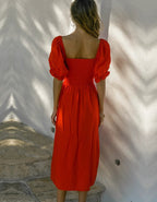 Polyester A-Line Midi Dress with Short Sleeves