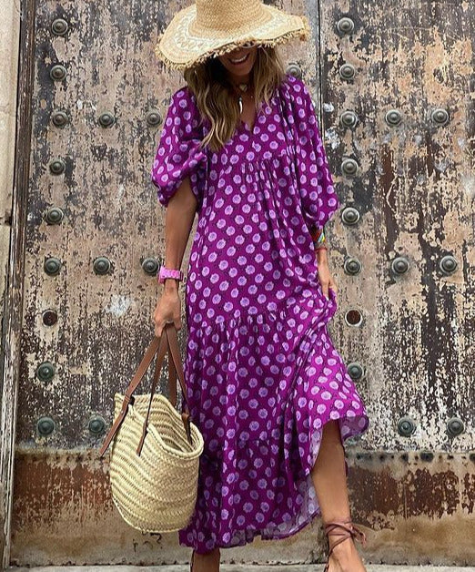 Cotton Relaxed-Fit Dress with V-Neckline