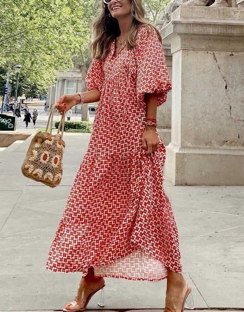 Cotton Relaxed-Fit Dress with V-Neckline