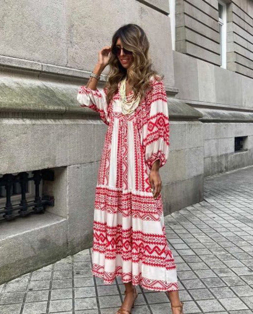 Cotton Relaxed-Fit Dress with V-Neckline