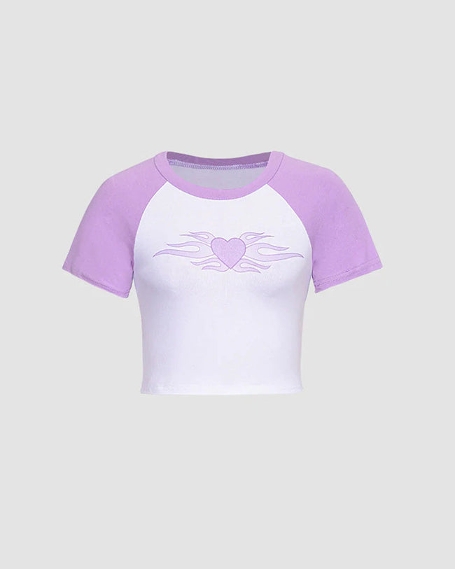 Heart-Detail Cotton Top with Raglan Sleeves Main image