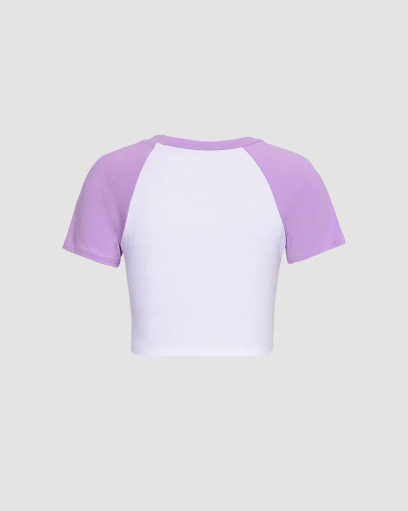 Heart-Detail Cotton Top with Raglan Sleeves