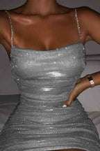 Rhinestone-Detail Cami Dress with Ruching