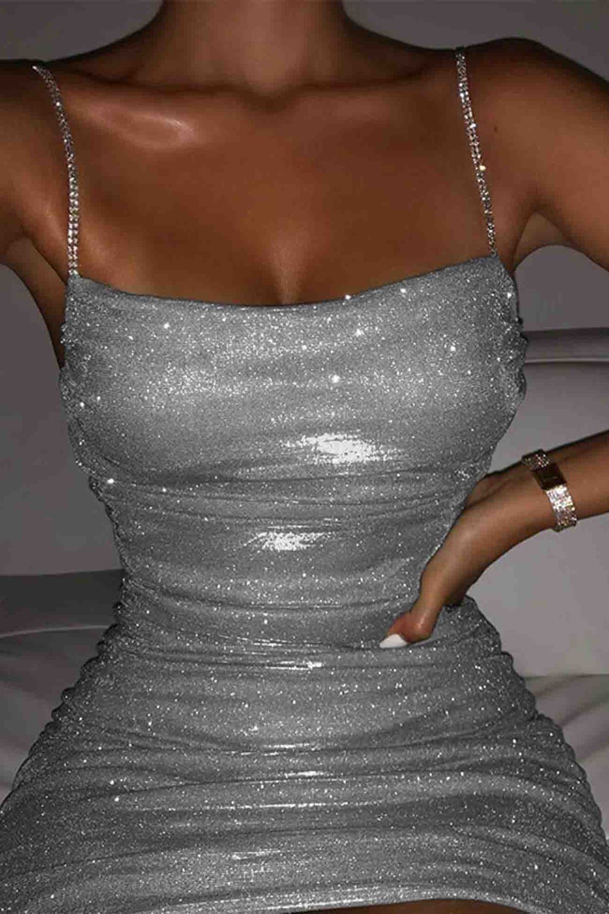 Rhinestone-Detail Cami Dress with Ruching