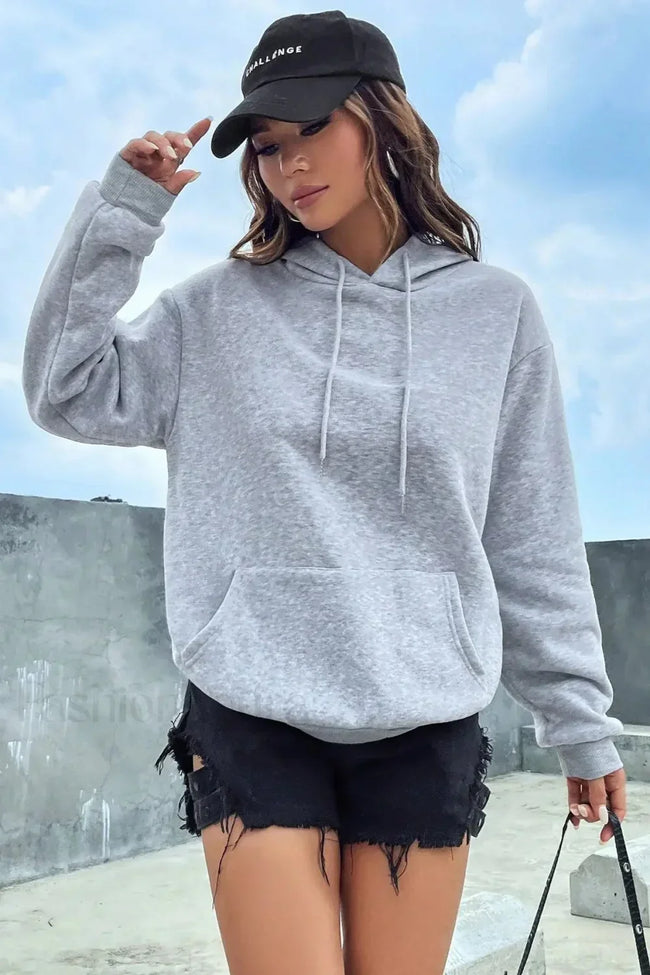 Solid Color Casual Pocket Hoodie Main image