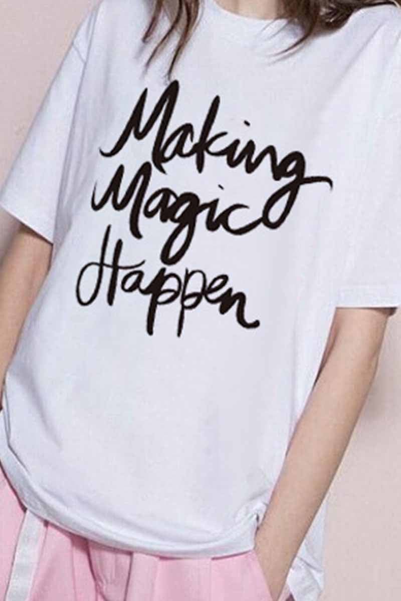 Lettered Cotton Top with Short Sleeves