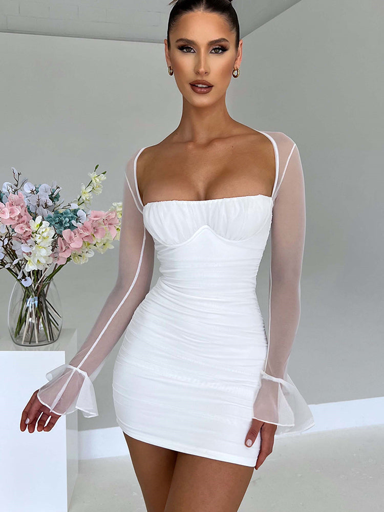 Open-Back Mesh Mini Dress with Zip Detail