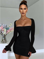 Open-Back Mesh Mini Dress with Zip Detail