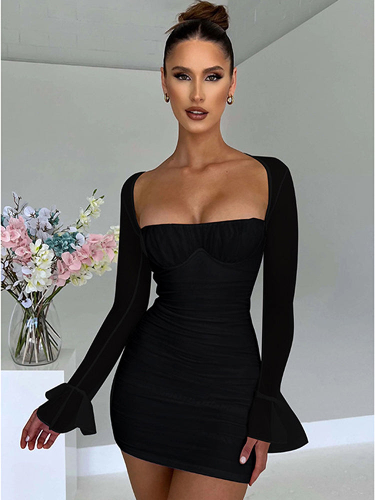 Open-Back Mesh Mini Dress with Zip Detail