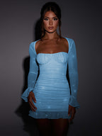 Open-Back Mesh Mini Dress with Zip Detail