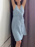 Cross-Detail Mini Dress with V-Neckline