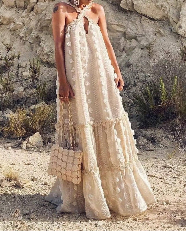 Sleeveless Polyester Relaxed-Fit Maxi Dress with Strap Details Main image