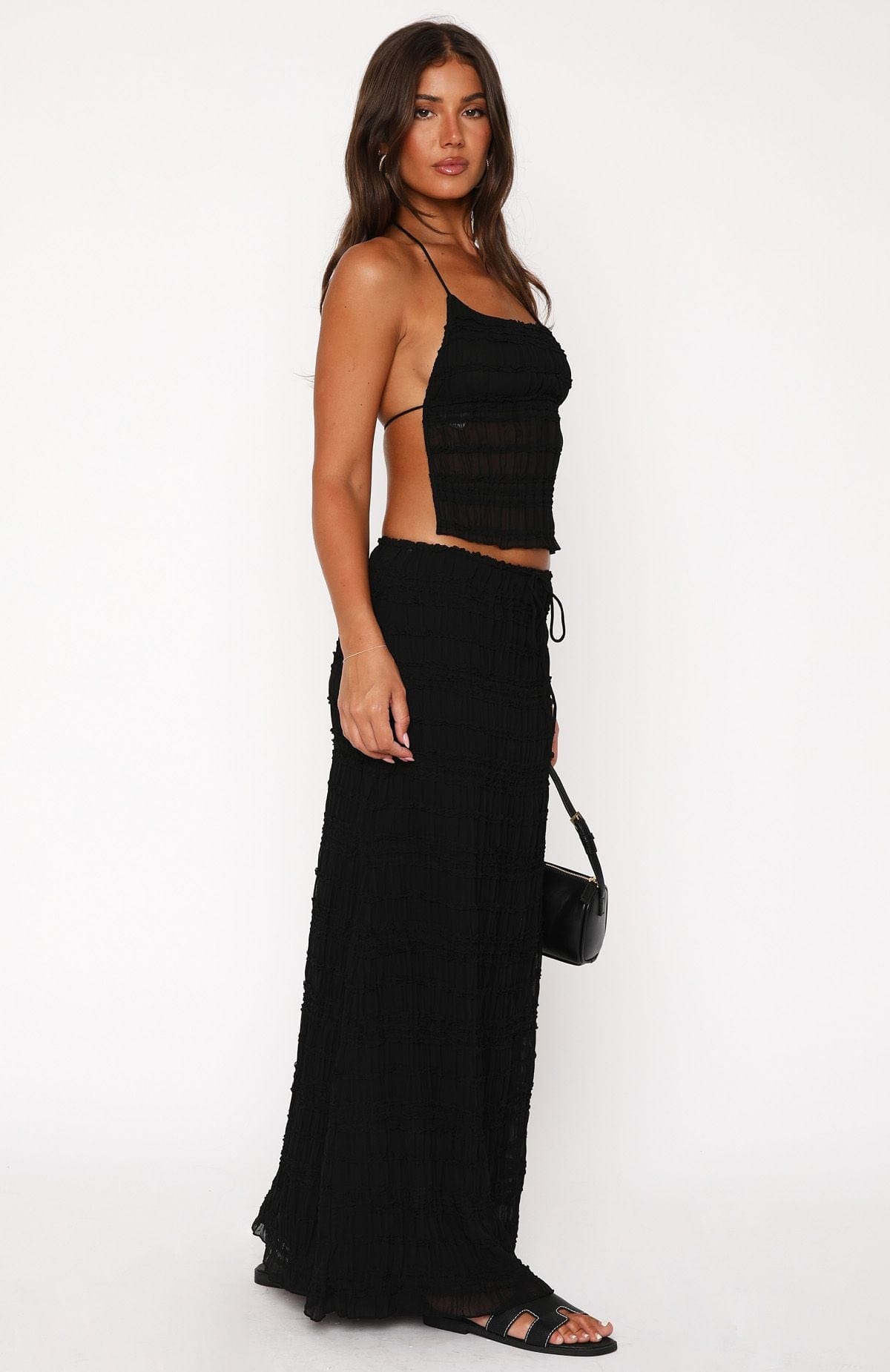 Maxi Polyester Two-Piece Set with Mesh Detailing