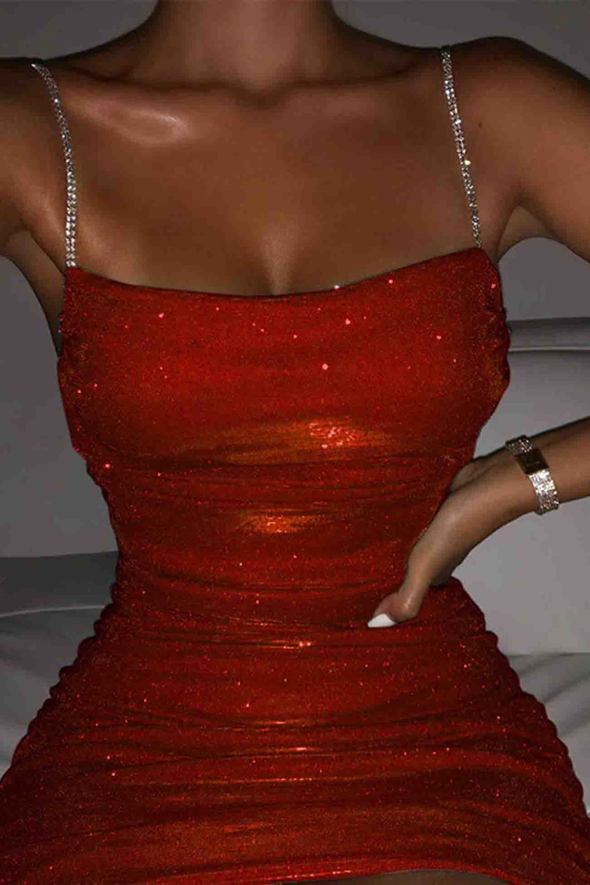 Rhinestone-Detail Cami Dress with Ruching