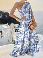 One-Shoulder Polyester Dress with Swing Shape