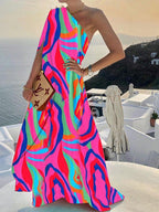 One-Shoulder Polyester Dress with Swing Shape