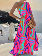 One-Shoulder Polyester Dress with Swing Shape