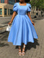 Short-Sleeve Solid-Color Dress with Square Neckline