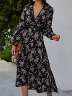 Vintage-Inspired Printed Dress with Long Sleeves