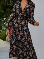 Vintage-Inspired Printed Dress with Long Sleeves