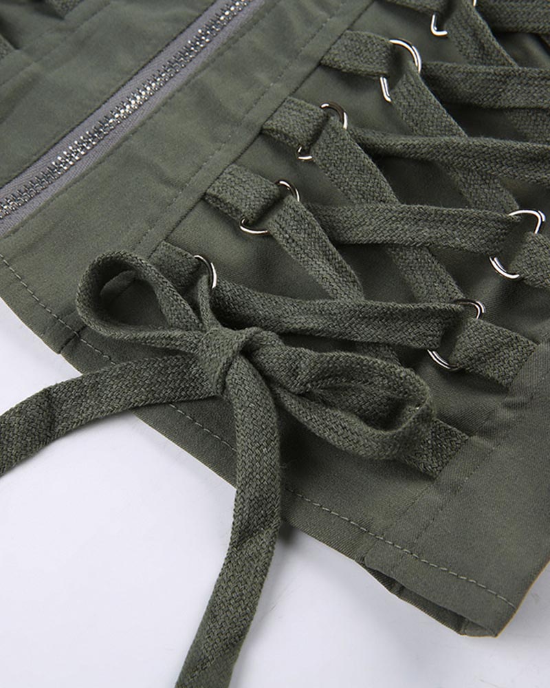 Corset-Style Polyester Top with Strap Details