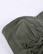 Corset-Style Polyester Top with Strap Details