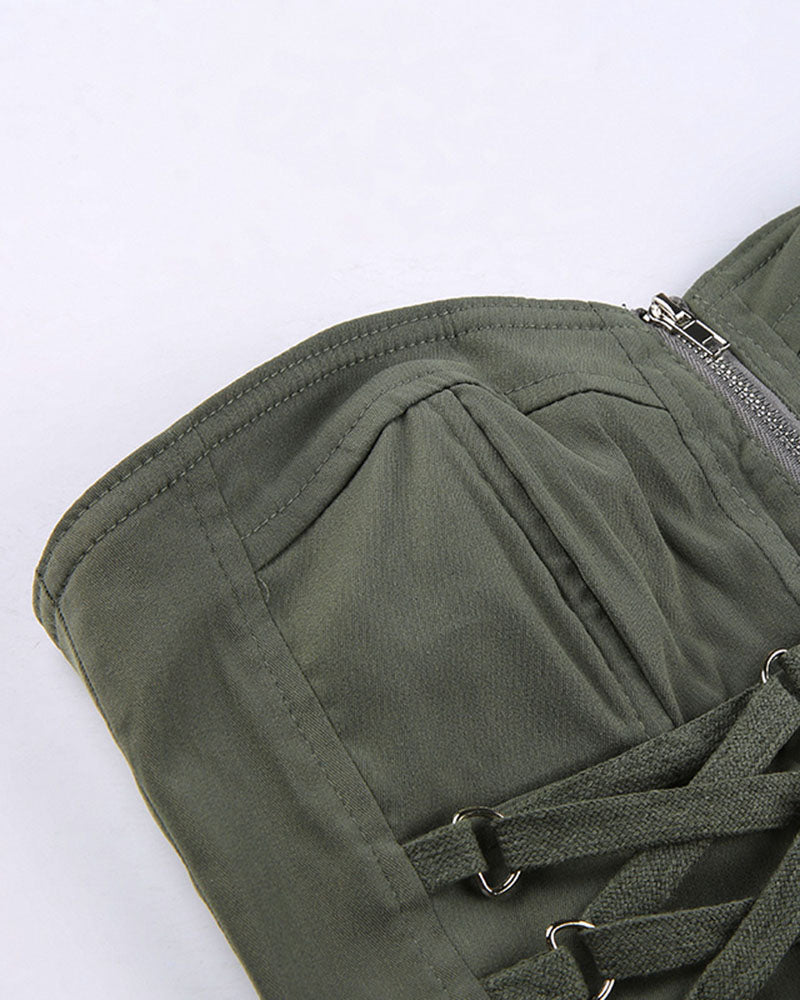 Corset-Style Polyester Top with Strap Details