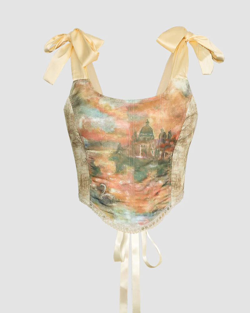 Stretch-Blend Cotton Corset-Style Cropped Top
