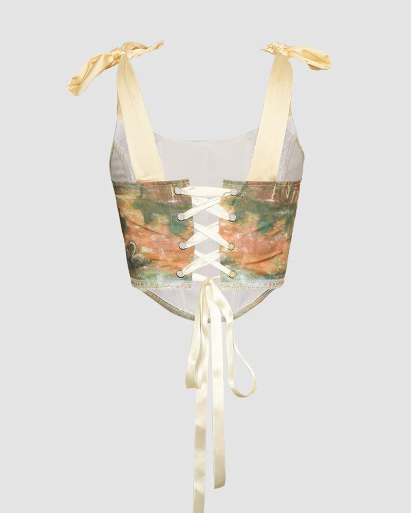 Stretch-Blend Cotton Corset-Style Cropped Top