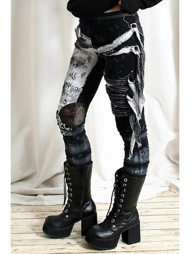 Gothic Distressed Gathered Leggings